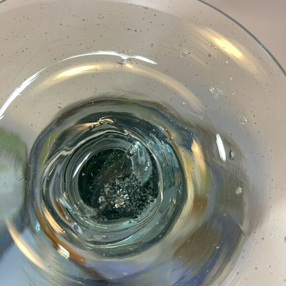 Artisan Hand Blown Recycled Confetti Blue Rim Wine Glasses Set of 2 - Picture 8 of 8